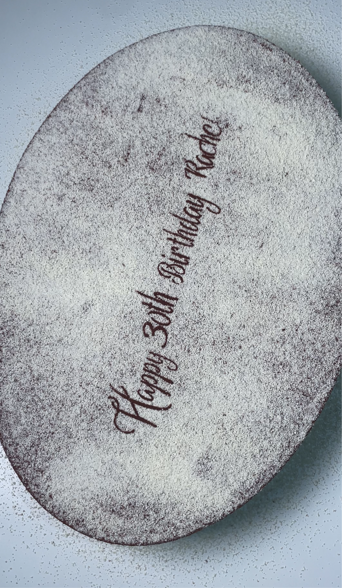 Round Tiramisu Dish with Text ( serves 10 - 15 ppl )